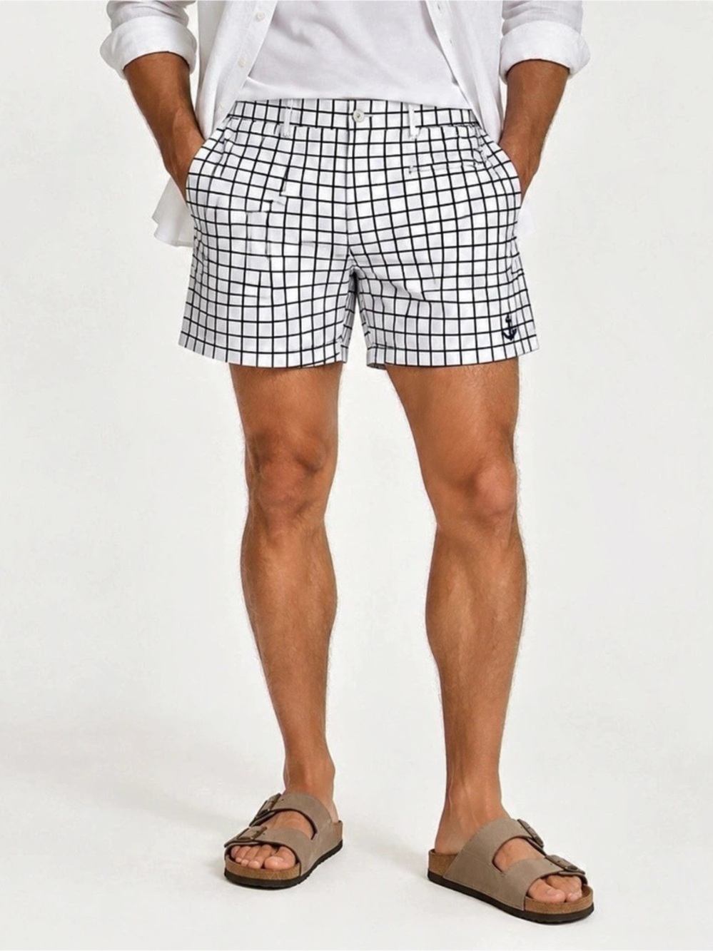 Retromarine New York Men’s Grid Print Swim Trunks White & Black Size 34